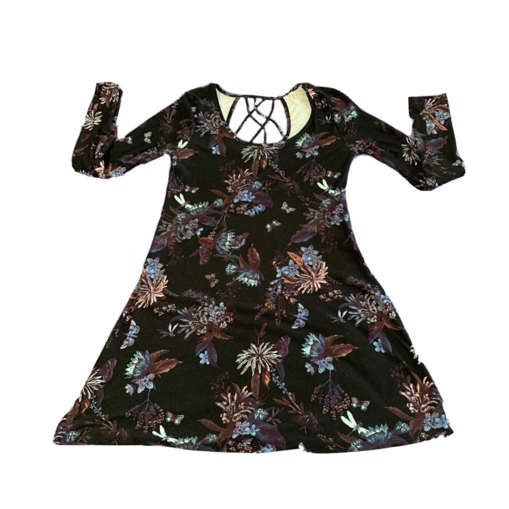 Mudd Dress Black Blue Purple Floral Butterfly Dragonfly Woman’s Size Medium